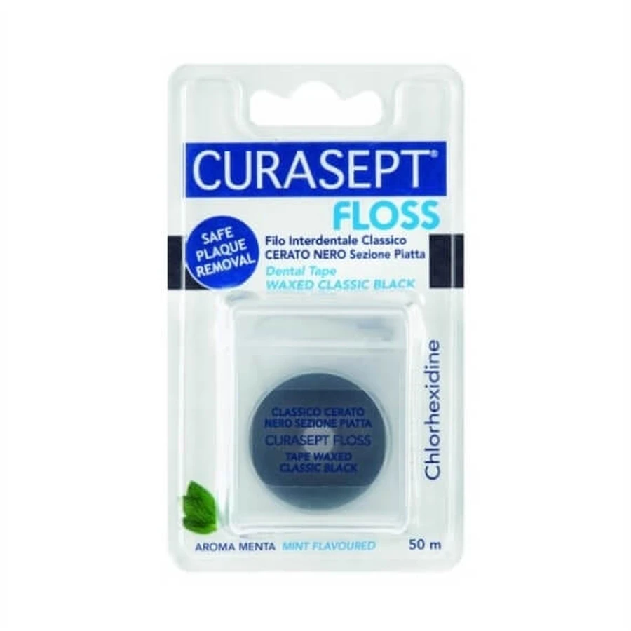 INDENT CURASEPT FLOSS Schwarz gewachste Zahnseide 50 ...