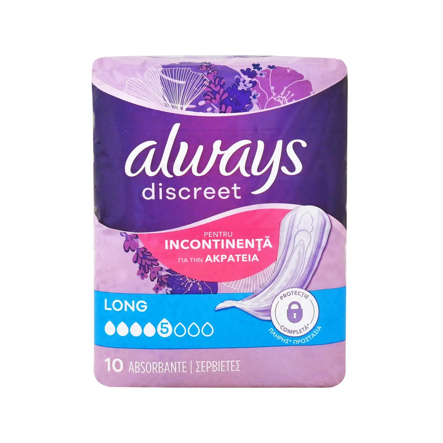Always | Discreet Long No 5 | Pads met hoog absorptievermogen | 10 stuks