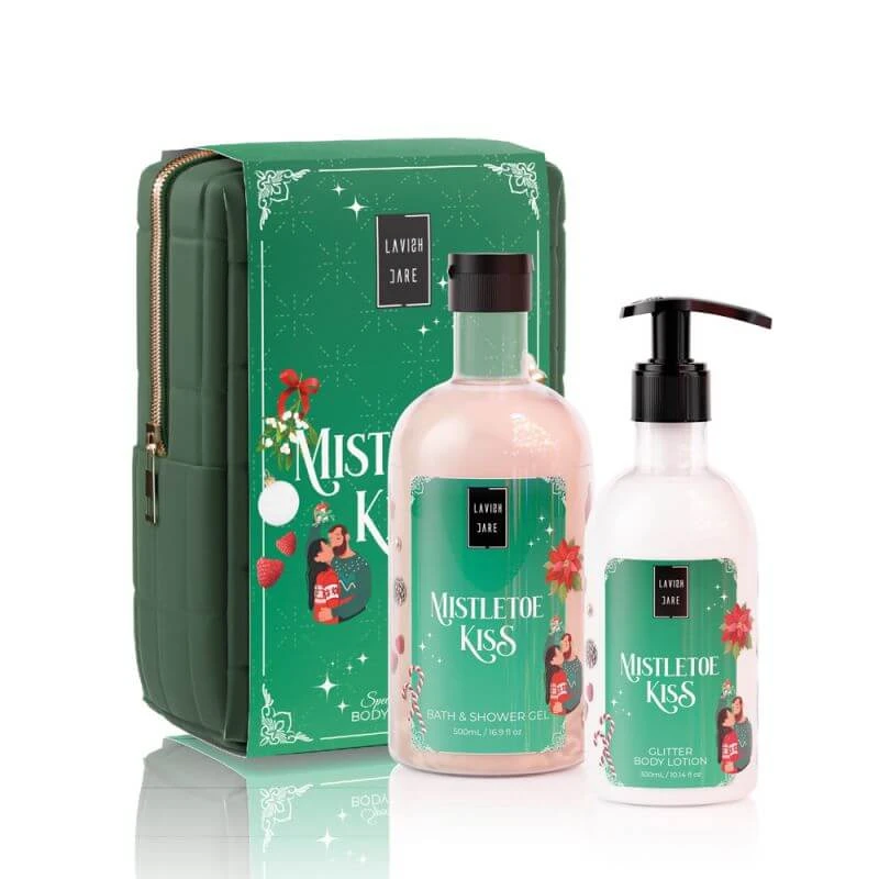 Lavish Care | XMAS Promo Mistletoe Kiss Body Wash, 500ml, Glitter Body Milk, 300ml &amp; Geschenkverpakking | 1 set