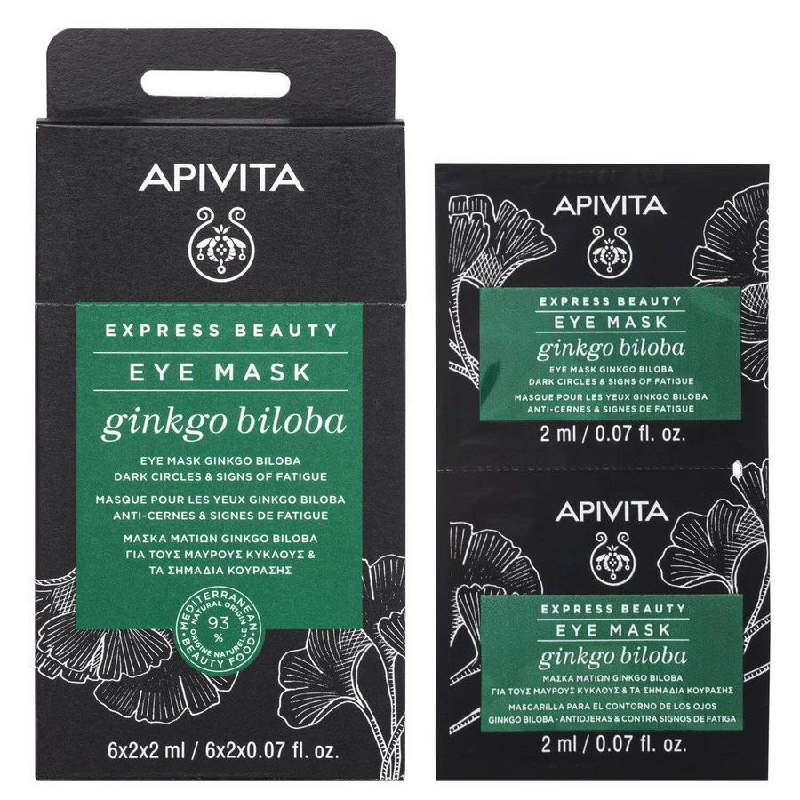 Apivita Express Beauty Oogmasker tegen kringen en tekenen van vermoeidheid met Ginkgo Biloba | 2x2ml