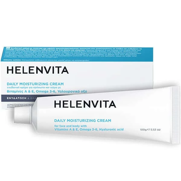 Helenvita | Dagelijkse hydraterende crème | Hydraterende gezichtscrème &amp; Lichaamscrème met vitamine A, E, Omega 3-6 & amp; Hyaluronzuur | 100gr