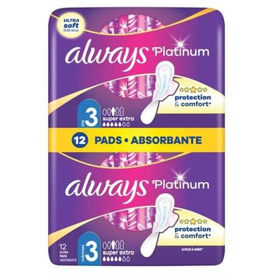 Always - Serviettes hygiéniques Platinum Ultra Night Taille 3 avec ailettes - 12pcs