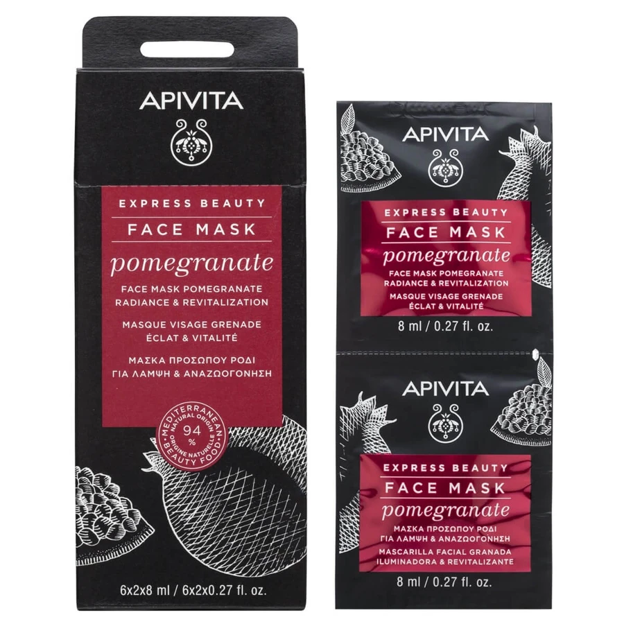 Apivita | Express Beauty | Gezichtsmasker met Granaatappel voor Glans & glans Revitalisatie | 2x8ml