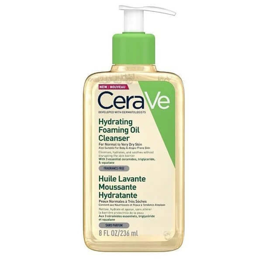 CeraVe | Huile Nettoyante Moussante Hydratante Huile Nettoyante pour Peaux Sèches et Sèches Peau Sensible | 236ml