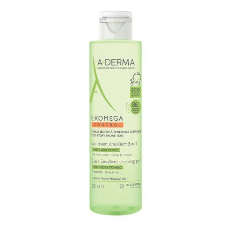 A-DERMA Exomega Control Softening Cleansing Gel 2 in 1 gegen Juckreiz für Haar und Körper 200ml