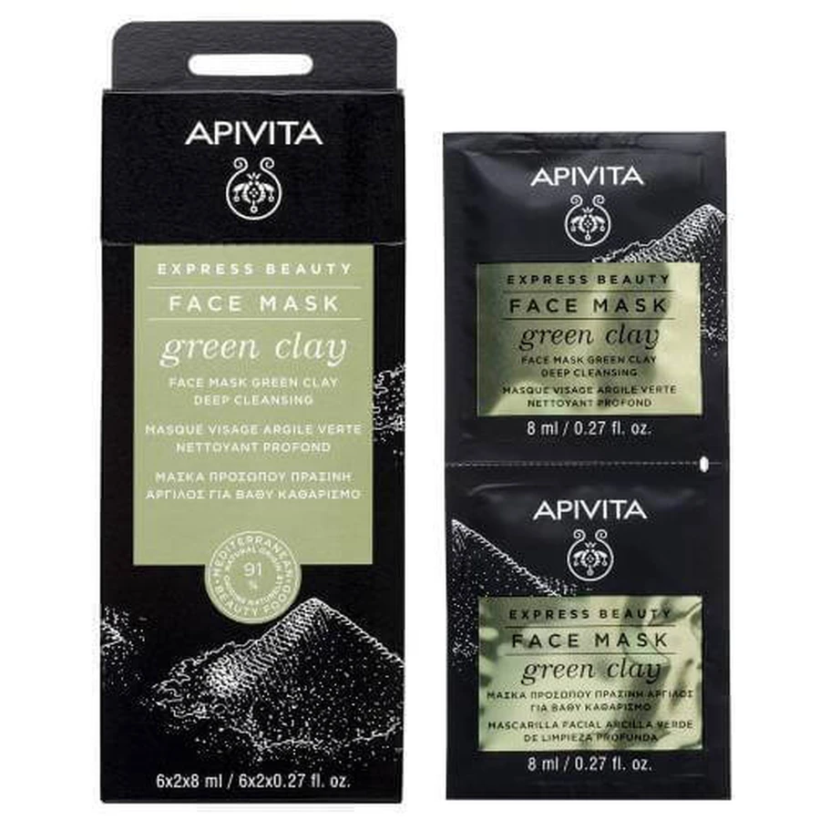 APIVITA Mascarilla facial de belleza exprés con arcilla verde, 2x8ml
