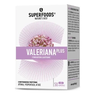 SUPERFOODS Valeriana Plus 1200mg Dieetsupplement voor het verbeteren van de slaapkwaliteit 50 Capsules
