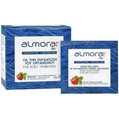 ALMORA PLUS Elektrolyten Voedingssupplement met aardbeiensmaak voor de hydratatie van het lichaam 12 sachets