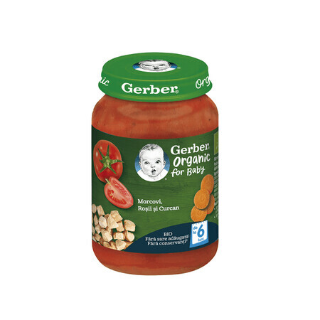 Biologische puree van wortelen, tomaten en kalkoen, 190 gr, Gerber