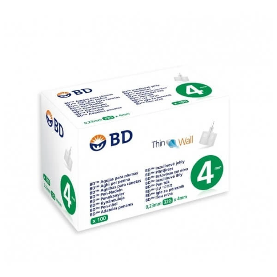 BD Dünnwandige sterile Nadeln für Insulinpens 4mm x 0,23mm (32G) 100 Stk.