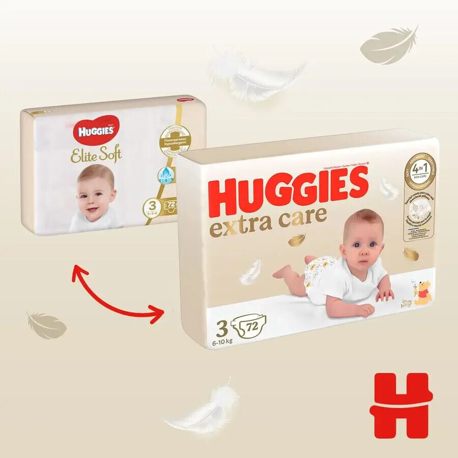 Diaper No. 3 Extra Care, 5-9 kg, 72 pcs, Huggies