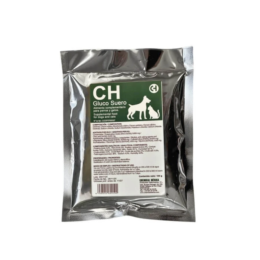 CH GLUCOSUERO poeder voor honden en katten, is een oplossing die uitdroging en diarree bij dieren voorkomt 100 g