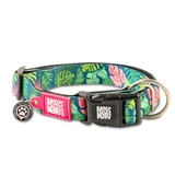 MAX & MOLLY Smart ID Tropical, dog collar, adjustable, polyester, multicolor green, trident buckle, M(34-55 x 2cm)