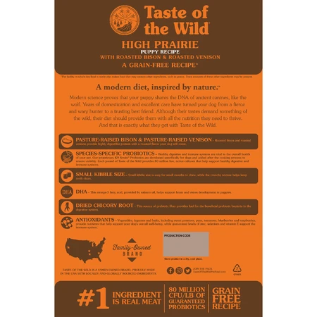 TASTE OF THE WILD High Prairie Puppy, Bison en Venison, graanvrij droogvoer voor jonge honden, 2kg