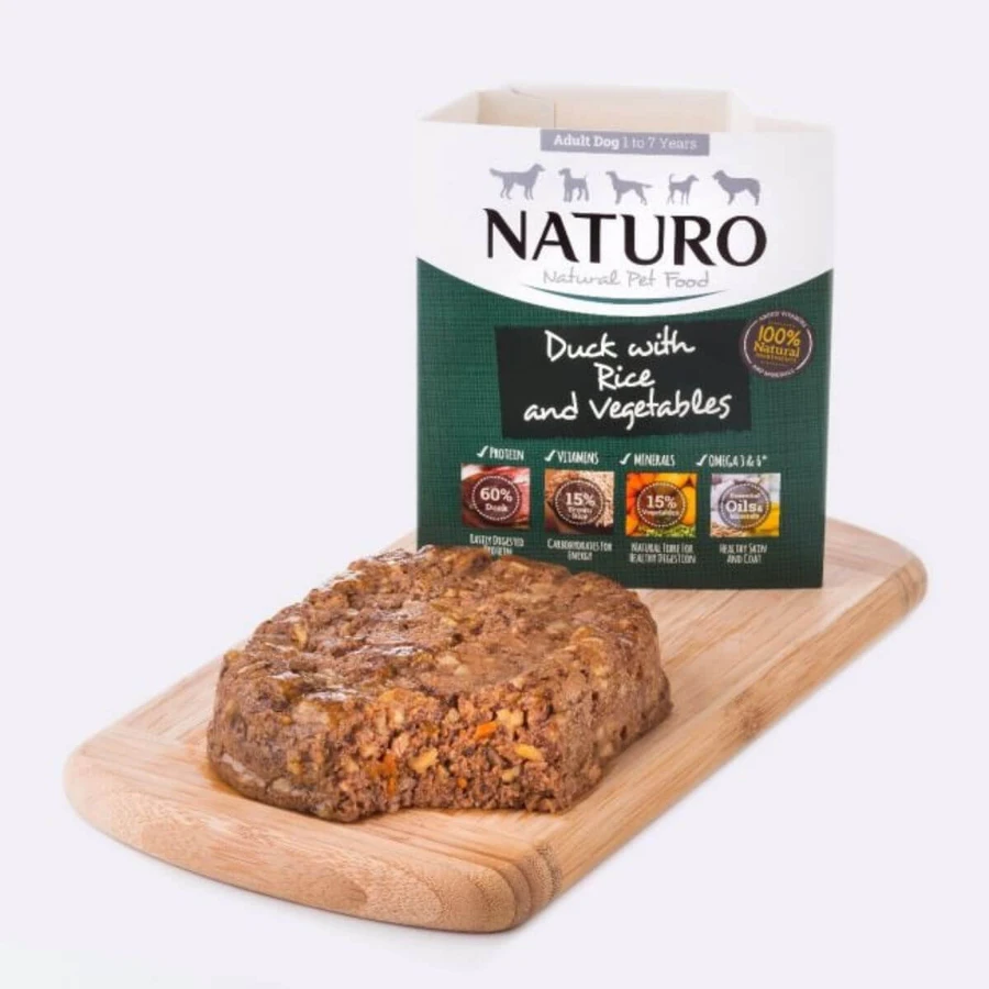NATURO Low Grain, XS-L, Eend en Groente, nat graanarm hondenvoer, tray, (in aspic), 400g