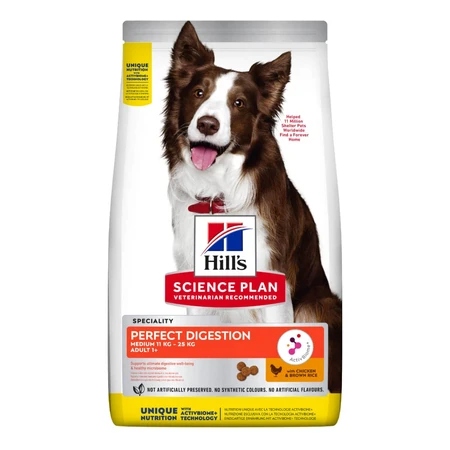 HILL'S SP Perfect Digestion Medium Adult, Kip met Bruine Rijst, droogvoer voor honden met spijsverteringsproblemen, 2.5kg