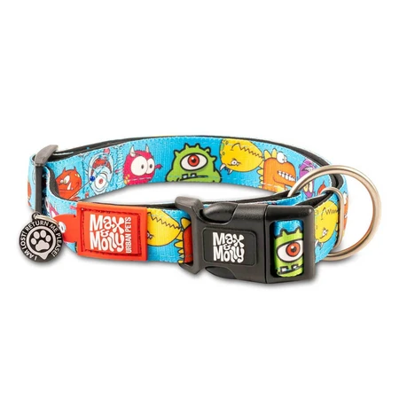 MAX & MOLLY Smart ID Little Monsters, collar para perro, ajustable, poliéster, azul, hebilla tridente, S(28-45 x 1.5cm)