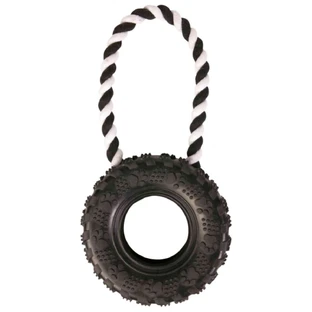 TRIXIE, bandenspeeltje met touwtje voor honden, rubber, 15cm x 32cm, zwart