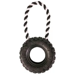 TRIXIE, bandenspeeltje met touwtje voor honden, rubber, 15cm x 32cm, zwart