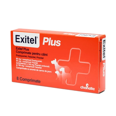 EXITEL Plus 50/144/150mg, desparasitación interna perros, XS-M, comprimidos, Cerdo, 8buc