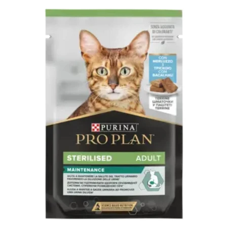 PURINA Pro Plan Sterilized Maintenance, Cod, sachet de nourriture humide pour chats stérilisés, (pate), bax, 75g x 10pcs