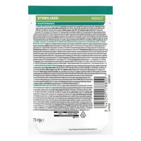 PURINA Pro Plan Sterilized Maintenance, Cod, sachet de nourriture humide pour chats stérilisés, (pate), bax, 75g x 10pcs
