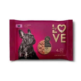 MY LOVE, XS-XL, Indyk, wilgotna karma dla psów w saszetkach (w sosie), opakowanie zbiorcze, 100g x 4szt.