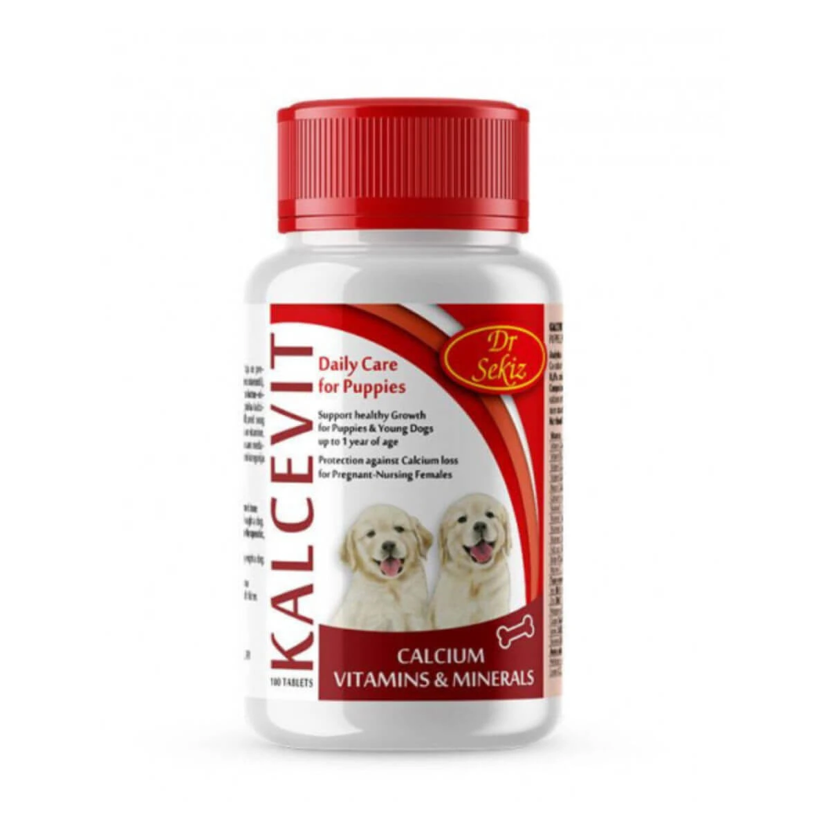 DR. SEKIZ Kalcevit, XS-XL, multivitamine junior & volwassen honden, fles, 500 tabletten