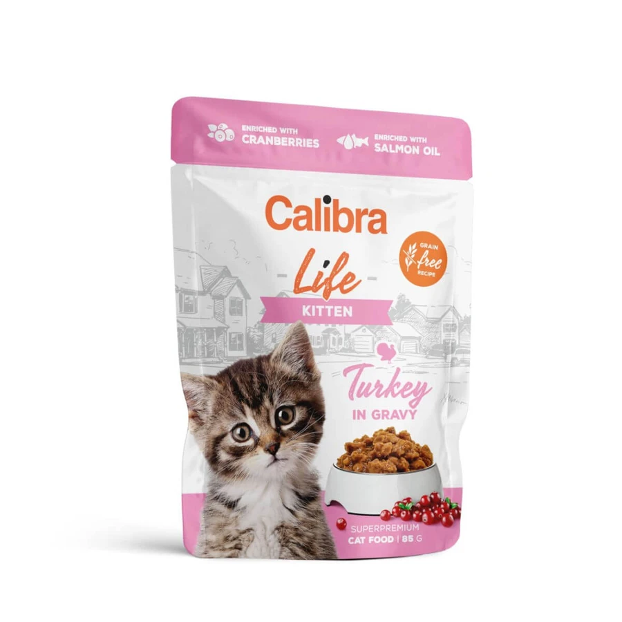 CALIBRA Life Kitten, kalkoen, zakje graanvrij natvoer voor jonge katten, (in jus), 85g