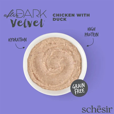 SCHESIR After Dark Velvet Mousse, Chicken and Duck, sachet of moist cereal-free cat food, (mousse), 80g