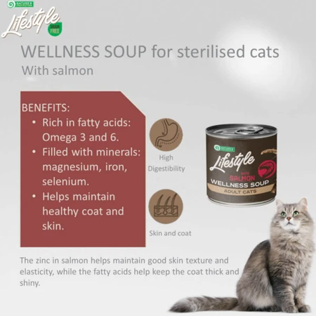NATURES PROTECTION Lifestyle Sterilized Soup, Salmon, wilgotna karma w puszkach dla sterylizowanych kotów, (polewa), 140g, 140g: ceny i cechy
