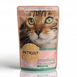 PETKULT Stérilisé, Lapin, sachet de nourriture humide sans grain pour chat, 100g