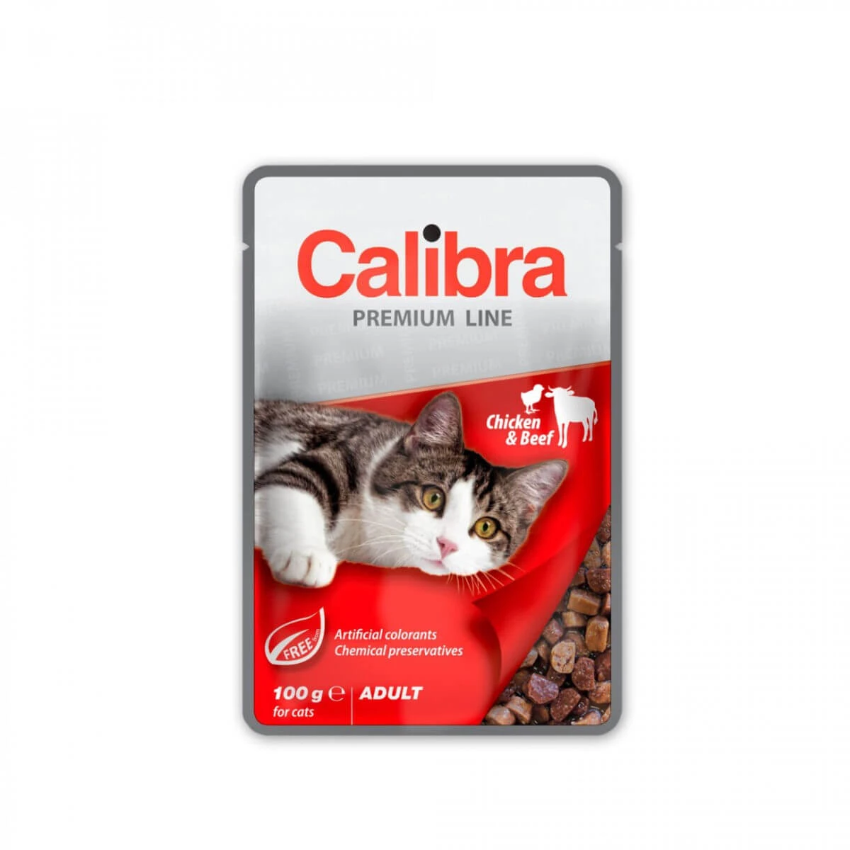 CALIBRA Premium Line, Kip en Rund, zakje natvoer voor katten, (op eigen sap), 100g