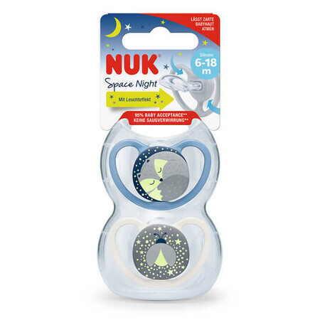 Sucette en silicone pour garçon Space Night, 2 pièces, 6-18 mois, Nuk