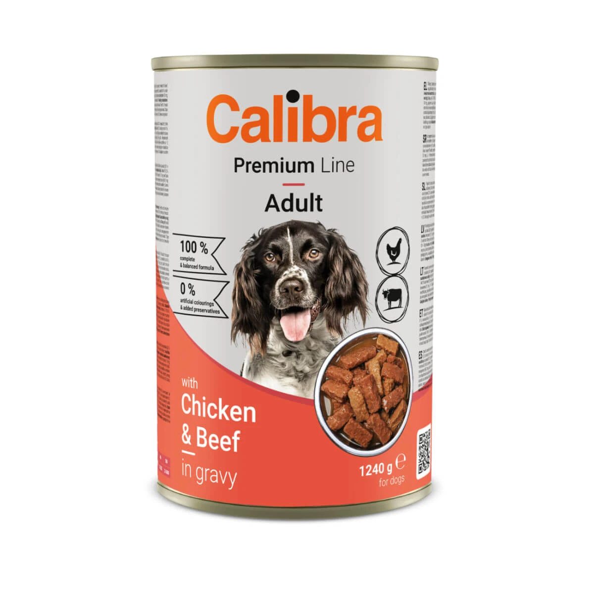 CALIBRA Premium Line, XS-XL, Kip en Rund, nat hondenvoer in blik, (in saus), 1240g