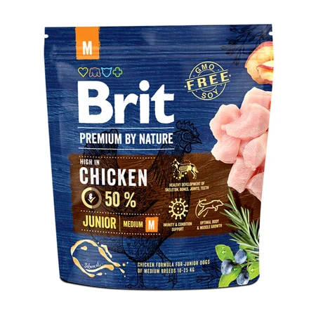 BRIT Premium By Nature Junior Medium Breed, M, Huhn, Trockenfutter für junge Hunde, 1kg