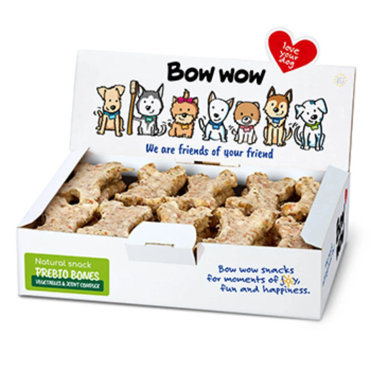 BOW WOW Natuurlijk Bot Chondroïtine & Glucosamine XS-XL, Rund & Groente, graanvrije beloningsbox voor honden, gewrichtssysteem, 650g