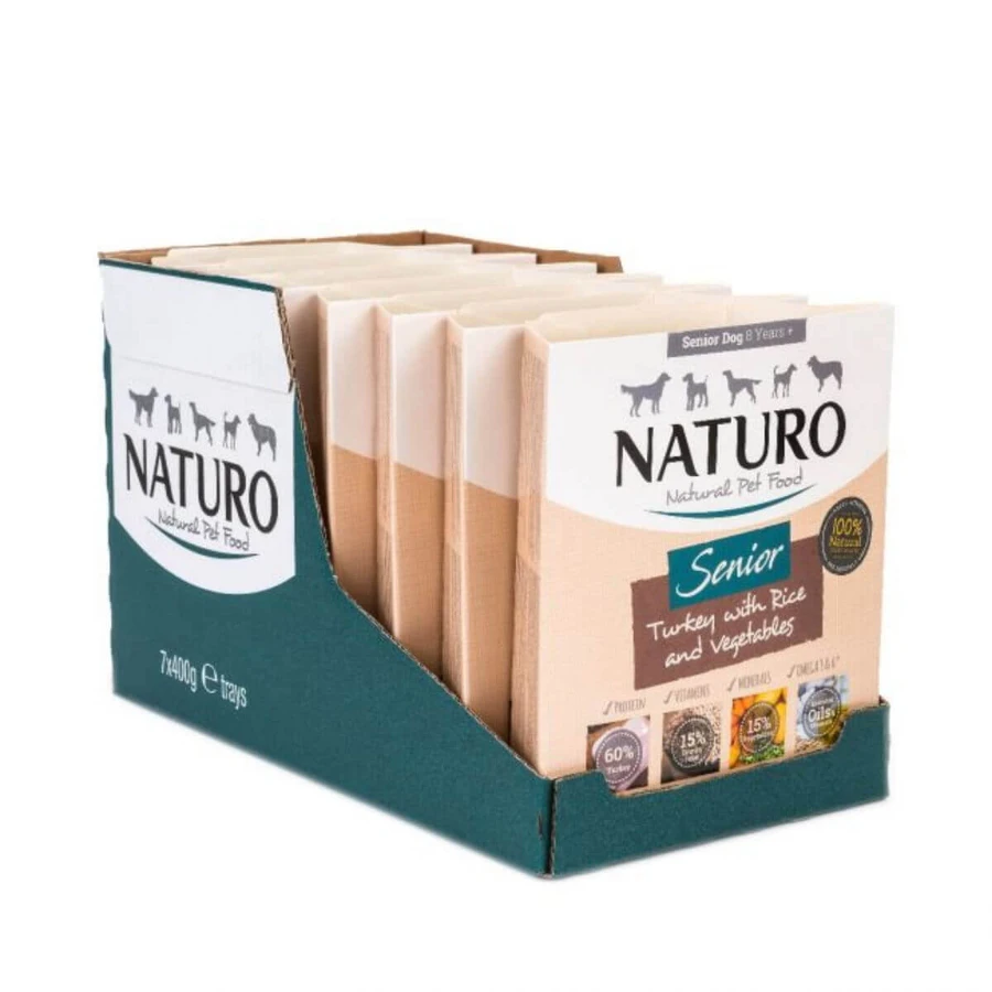 NATURO Low Grain Senior, XS-L, Indyk i Warzywa, mokra karma dla seniorów o niskiej zawartości zbóż, w galarecie, 400g: ceny i cechy