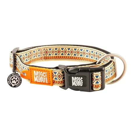 MAX & MOLLY Smart ID Ethnic, Hundehalsband, verstellbar, Polyester, beige, Dreizackschnalle, S(28-45 x 1.5cm)