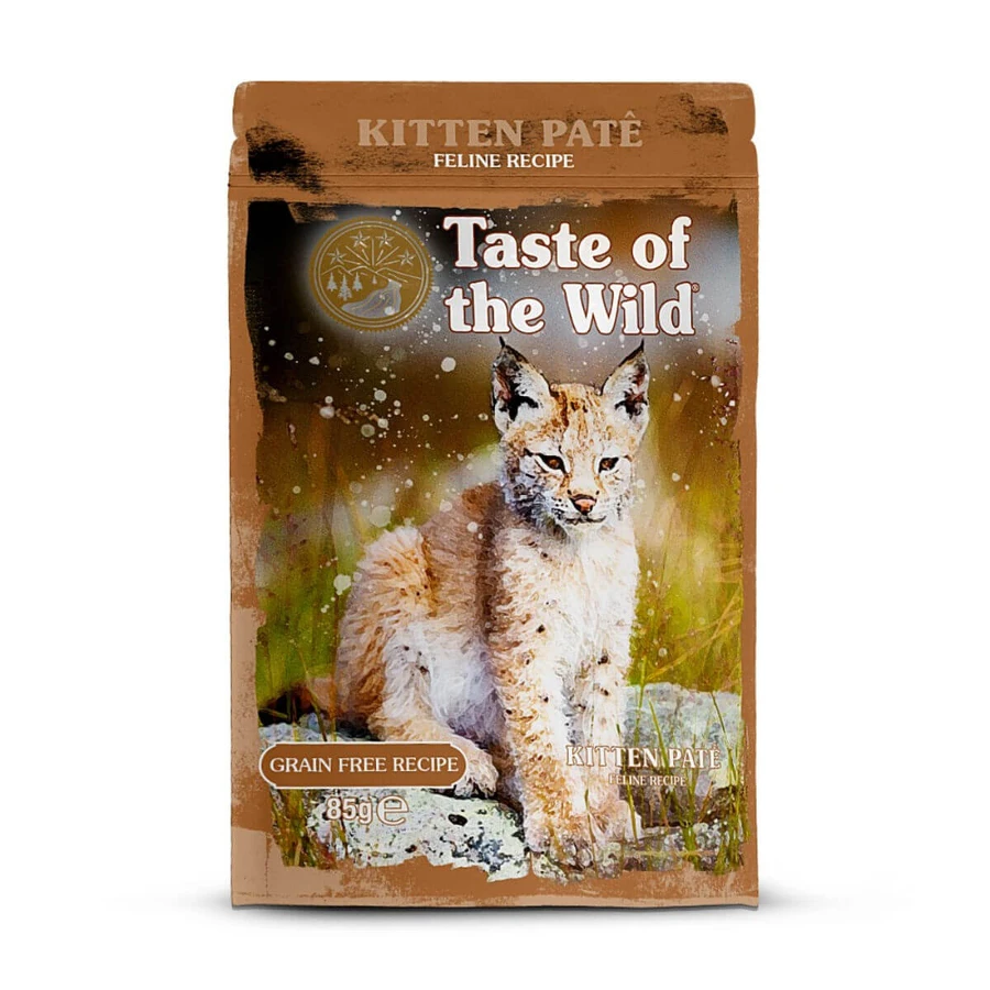 TASTE OF THE WILD Kitten, Pollo, sobre de comida húmeda sin cereales para gatos junior, (paté), 85g