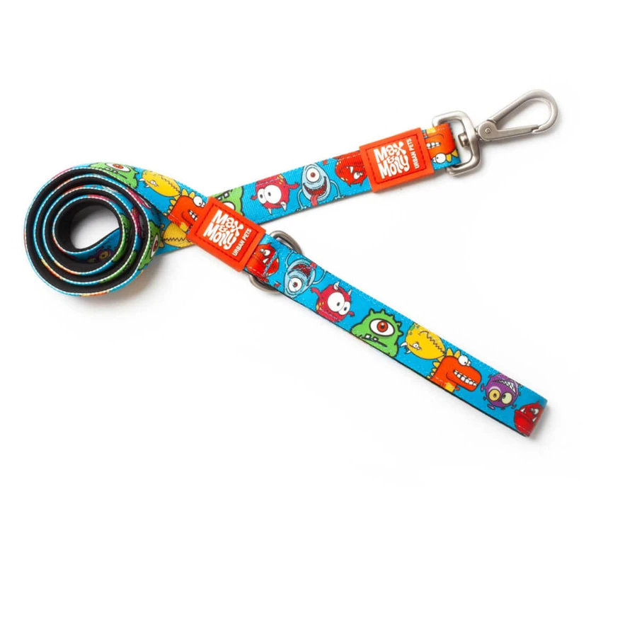 MAX & MOLLY Little Monsters, correa para perro, poliéster, azul, M(1,2m x 2cm)