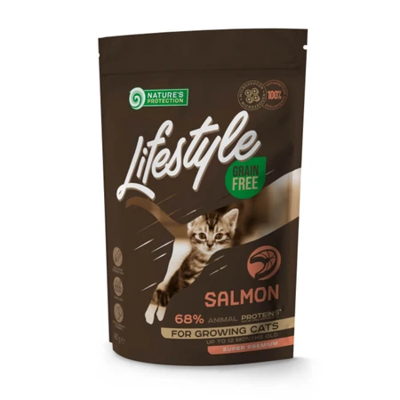 NATURES PROTECTION Lifestyle Kitten, Zalm, graanvrij droogvoer voor jonge katten, 400g