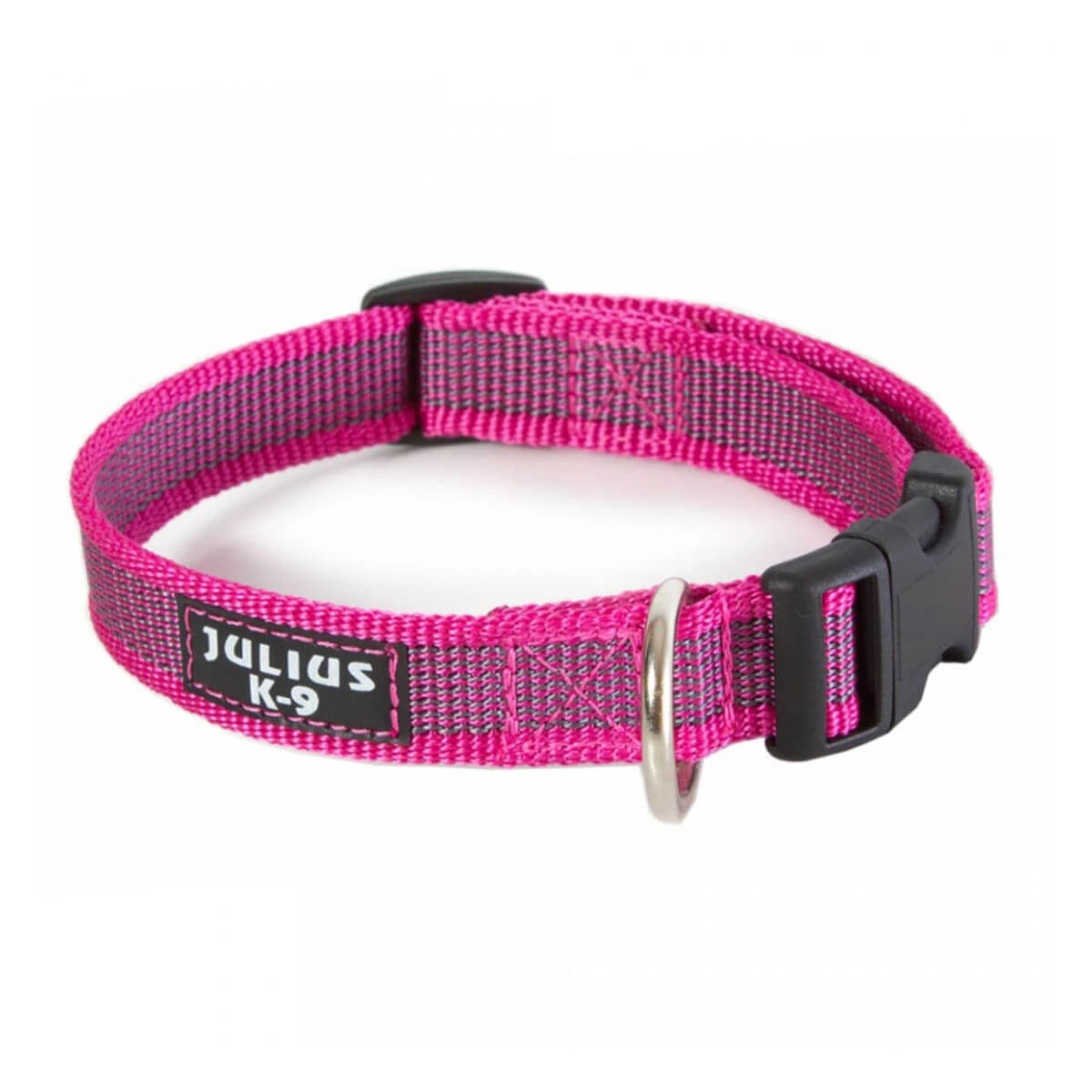 JULIUS-K9 Kleur & Grijs, verstelbare halsband met handvat honden, nylon, 20mm x 27-42cm, roze met grijs