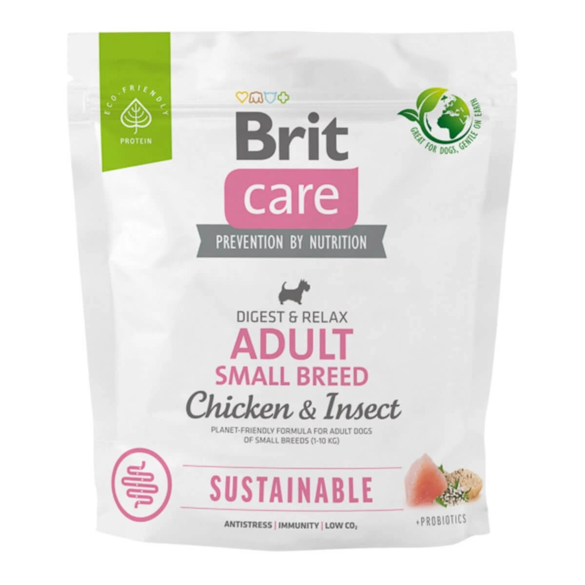 BRIT Care Sustainable Adult Small Breed, XS-S, Kip en Insecten, droogvoer voor honden, spijsverteringsstelsel, 1kg