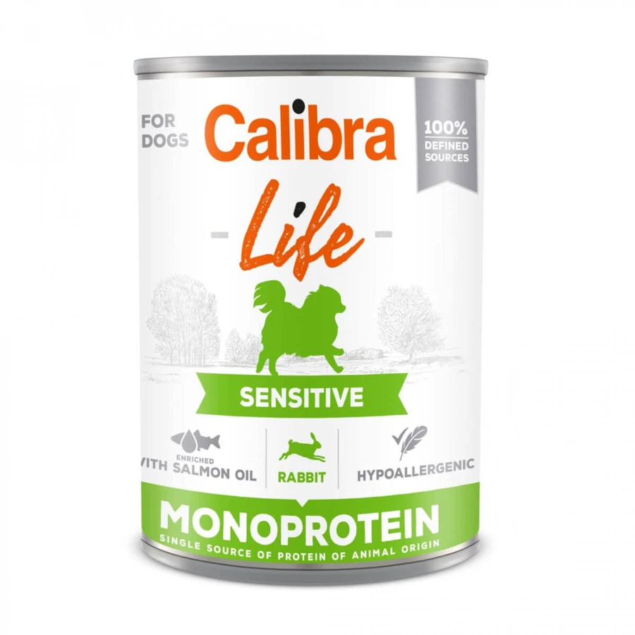 CALIBRA Life Sensitive, XS-XL, Królik, bezzbożowa mokra karma w puszce z pojedynczą porcją białka dla psów, układ pokarmowy, (pasztet), 400g: ceny i cechy