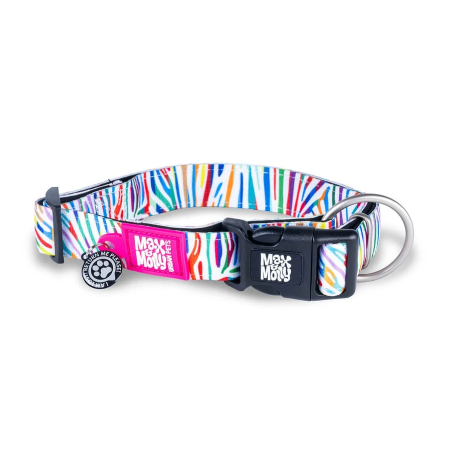 MAX & MOLLY Smart ID Magic Magic Zebra, dog collar, adjustable, polyester, white, trident buckle, M(34-55 x 2cm)