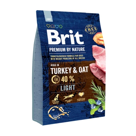 BRIT Premium By Nature Light, Tacchino con avena, cibo secco per cani, gestione del peso, 3kg