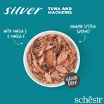 SCHESIR Silver, Tuńczyk i Makrela, bezzbożowa mokra karma w puszce dla kotów seniorów, (w zupie), 70g: ceny i cechy