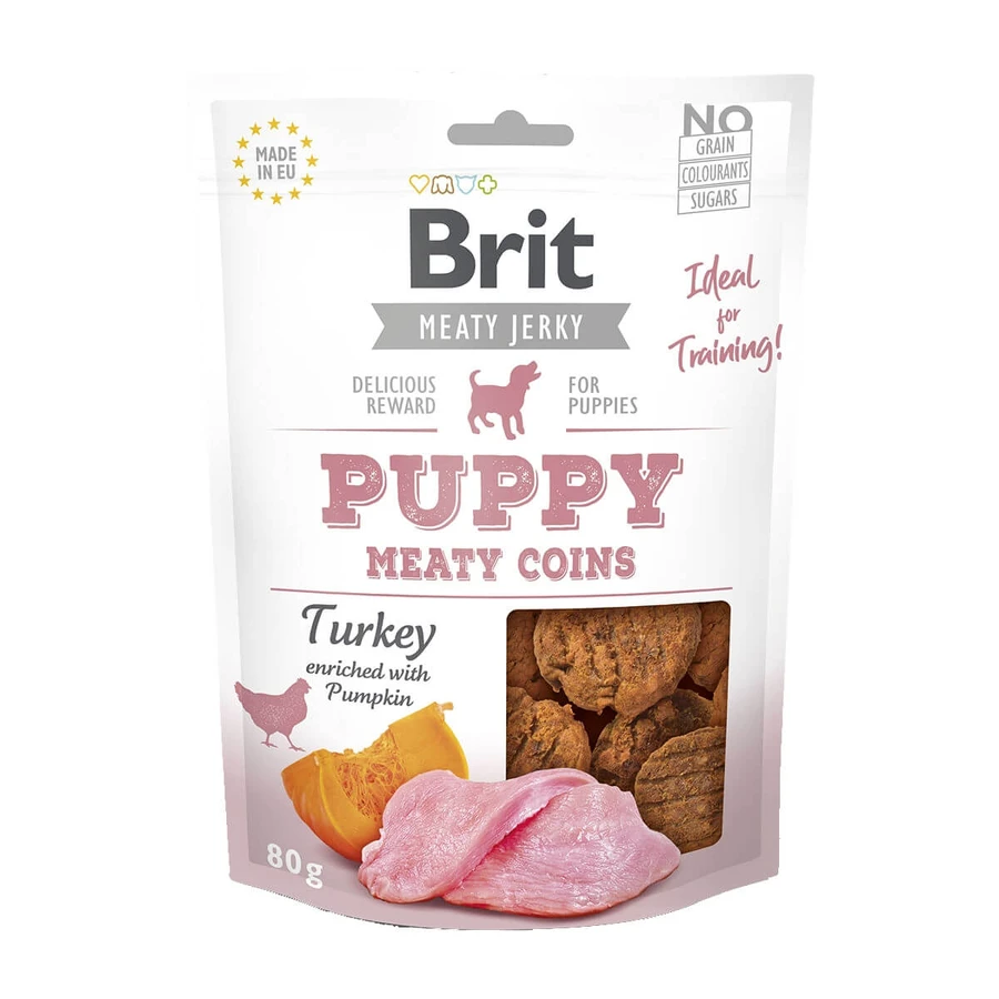 BRIT Jerky Jerky Puppy Turkey Meaty Coins, bocconcini per cani junior, bocconcini di carne di tacchino Banuti, 80g
