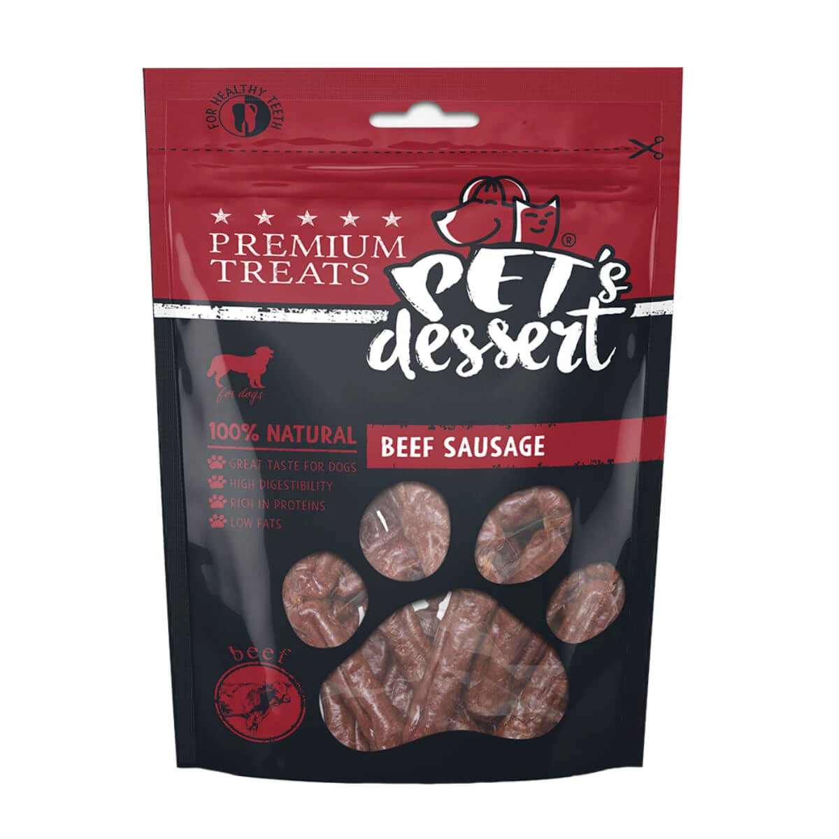 PET'S DESSERT Worst, XS-XL, Rund, graanvrij beloningszakje honden, 80g